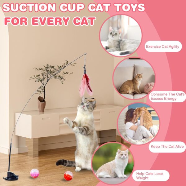 Interactive Cat Toy Suction Cup Cat Bird Simulation Cat Toy Set Self Play Cat and Kitten Toys for Indoor Cats 3Pcs Cat Wand Toy 14Pcs Cat Feather Replacement Toys Hanging Cat String and Mouse Toy - Image 3