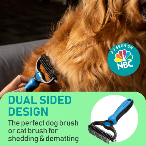 Maxpower Planet Pet Grooming Brush - Double Sided Shedding, Dematting Undercoat Rake for Dogs, Cats - Extra Wide Dog Grooming Brush, Dog Brush for Shedding, Cat Brush, Reduce Shedding by 95%, Blue - Image 2