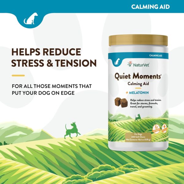 NaturVet Quiet Moments Calming Aid Melatonin Dog Supplement – Helps Reduce Stress in Dogs – for Pet Storm Anxiety, Fireworks, Motion Sickness, Grooming, Separation, Travel – 240 Ct. Chews - Image 3