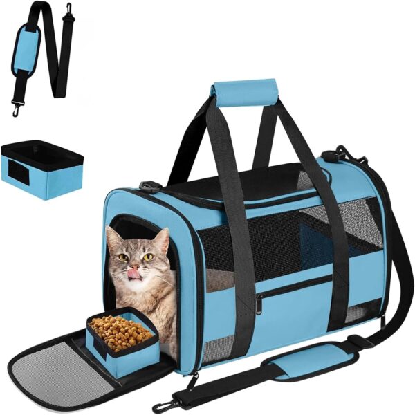 Cat Carrier Soft Sided Carrier for Small Medium Cats Puppies Dogs Up to 15 Lbs, TSA Airline Approved Pet Carrier Collapsible Travel Puppy Carrier Bag, Blue