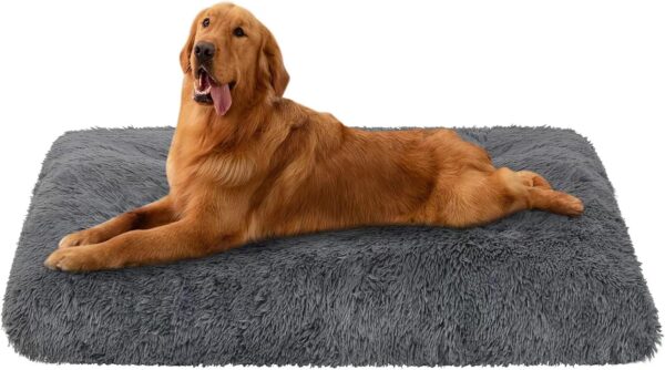 Dog Bed Mat Crate Pad, Dog beds for Large Dogs, Plush Soft Pet Beds, Dog beds & Furniture，Washable Anti-Slip Dog Crate Bed for Large Medium Small Dogs and Cats (29" x 21", Dark Grey)