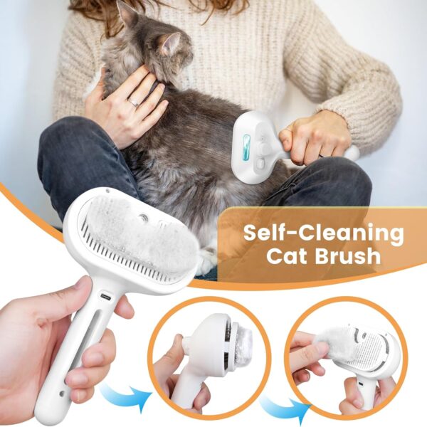 Cat Steam Brush New Steamy Cat Brush - 3 in 1 Cat Hair Brush with Release Button Self Clean Cat Brush with Spary Mist for Cats Dogs Pets Hair Removal - Image 3