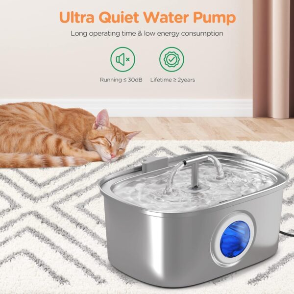 Cat Water Fountain Stainless Steel: Automatic Pet Water Fountain Dog Water Dispenser with Water Level Window, 108oz/3.2L for Cats Inside - Image 5