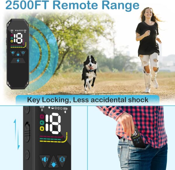 Dog Training Collar for Large Dog, Dog Shock Collar, 4 Training Modes Beep,Vibration,Electric Shock,Dog Finder,Rechargeable IP67 Waterproof E-Collar with Remote 2500FT - Image 5