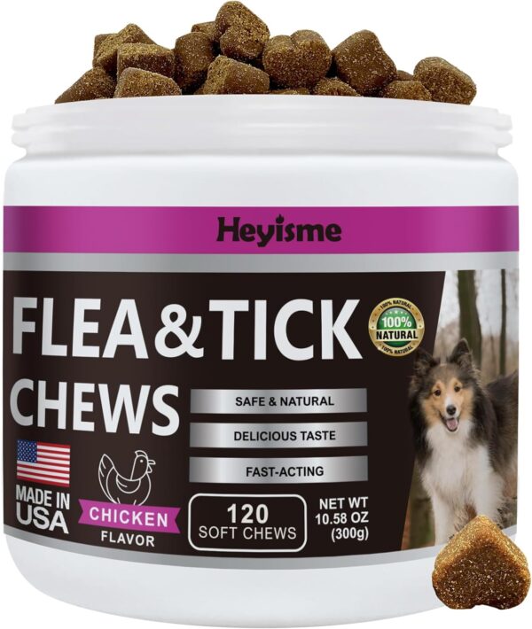 Flea and Tick Prevention for Dogs Chewables, Natural Dog Flea and Tick Control Supplement, Flea Treatment for Dogs, Oral Flea and Tick Chews Treats for All Breeds and Ages (Chicken, 120 Chews)