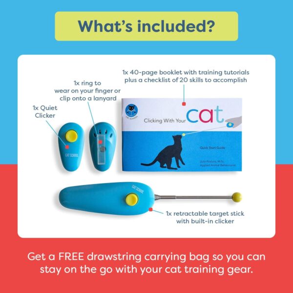 Clicker Training Kit - Training kit for Cat, Fist Bump Training, Positive Behavior - Includes Quiet Clicker, Retractable Target Stick, Illustrated Booklet - Image 2