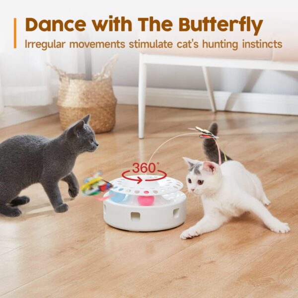 Potaroma Cat Toys 3in1 Automatic Interactive Kitten Toy, Fluttering Butterfly, Moving Ambush Feather, Track Balls, Dual Power Supplies, USB Powered, Indoor Exercise Kicker (Bright White) - Image 3