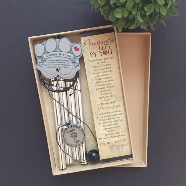 Pet Memorial Wind Chime - 18" Metal Casted Pawprint Wind Chime - A Beautiful Remembrance Gift for a Grieving Pet Owner - Includes Pawprints Left by You Poem Card - Image 3