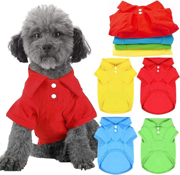 4 Pieces Dog Shirts Collared Polo T-Shirts for Small Medium Dogs Cats Boy Girl Dog Clothes Breathable Doggy Sweatshirt Puppy Kitten Small Breeds Pet Outfits Apparel Tops