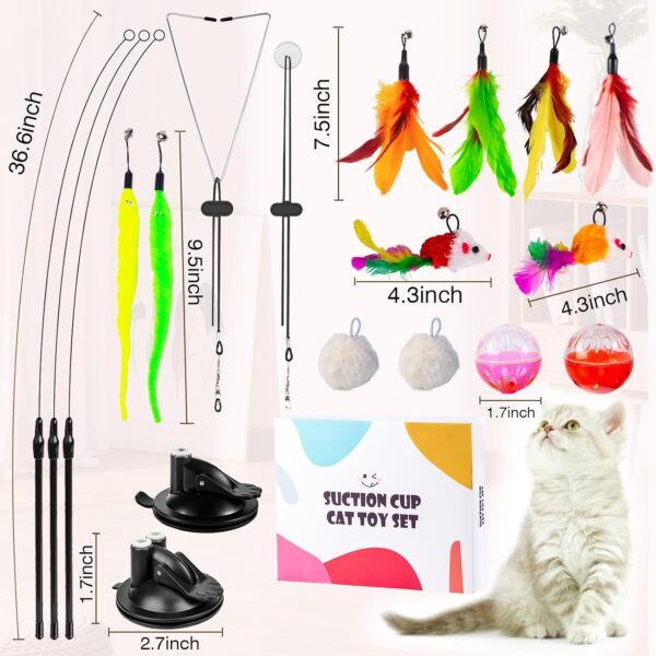 Interactive Cat Toy Suction Cup Cat Bird Simulation Cat Toy Set Self Play Cat and Kitten Toys for Indoor Cats 3Pcs Cat Wand Toy 14Pcs Cat Feather Replacement Toys Hanging Cat String and Mouse Toy - Image 6