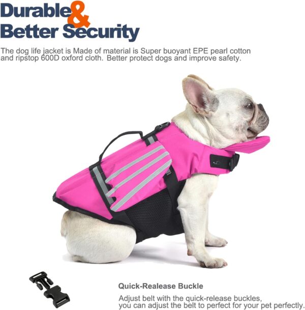 Dog Life Jacket, Wings Pet Life Vest for Small Medium Large Dogs, Reflective Adjustable Dog Flotation Swim Vest with Chin Float for Boating Surfing Swimming (Pink, XS) - Image 3