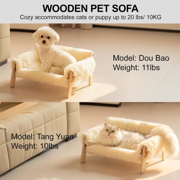 MEWOOFUN Cat Couch Bed, Pet Sofa for Indoor Cats Wooden Indoor Pet Furniture Elevated Cat Beds with Removable Mattress Cover Suitable for Kitty, Puppy or Small Animal (Plush Beige) - Image 7