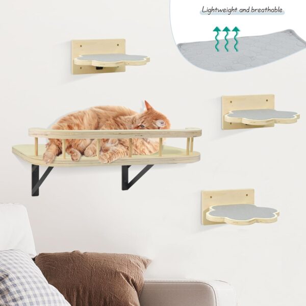 Cat Hammock Cat Wall Furniture with Cooling Mat and Plush Cushion and 3 Wall Steps, Wall Mounted Cat Shelves and Perches, Cat Climbing Shelf Cat Scratching Post for Sleeping, Playing, Gift for Cat - Image 5