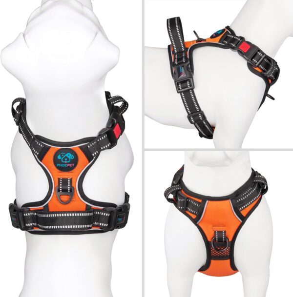 PHOEPET No Pull Dog Harness Medium Reflective Front Clip Vest with Handle,Adjustable 2 Metal Rings 3 Buckles,[Easy to Put on & Take Off](M, Orange) - Image 2