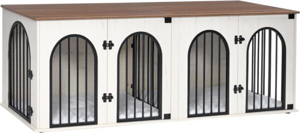 Dog Crate Furniture, 71" Heavy Duty Dog Kennels with Removable Divider, TV Cabinets, Wooden Dog Crate for 2 Dogs, with Cushion, Chew-Resistant, White and Brown DFC81914B - Image 9