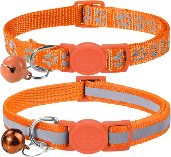 Taglory Reflective Cat Collar Breakaway with Bells, 2 Pack Girl Boy Pet Cat Collar Adjustable 7.5-12.5 Inch, Orange