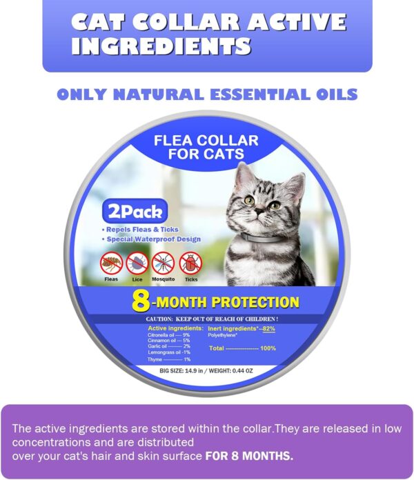 Flea and Tick Collar for Cats Kittens, 8 Months of Cat Flea Collar Protection 2 Collars Made with Premium Plant Based Essential Oil Waterproof and Natural Treatment Prevention Free Comb - Image 6