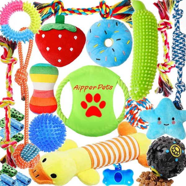 Dog Puppy Toys 23 Pack, Puppy Chew Toys for Fun and Teeth Cleaning, Dog Squeak Toys,Treat Dispenser Ball, Tug of War Toys, Puppy Teething Toys, Dog Rope Toys Pack for Medium to Small Dogs