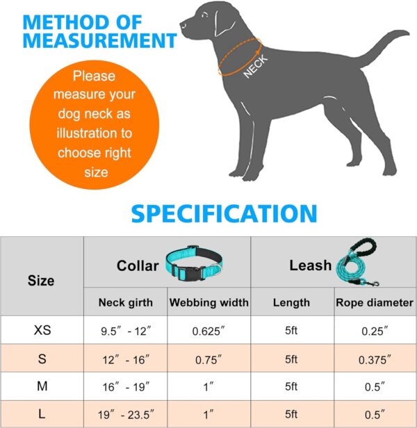 Reflective Dog Collar Padded with Soft Neoprene Breathable Adjustable Nylon Dog Collars for Small Medium Large Dogs (Small (Pack of 1), Blue Collar+Leash) - Image 4