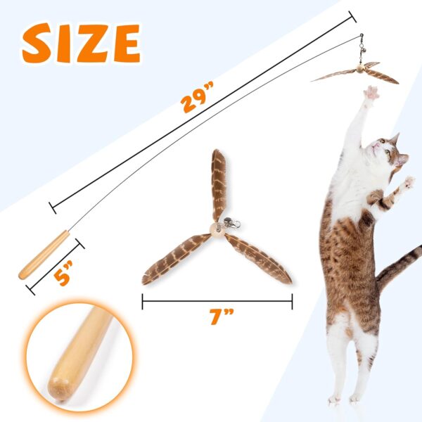 JXFUKAL Cat Wand Toys, Interactive Cat Toys with 3 Feather Refills, 29'' Flexible Steel Wire, Sturdy Wood Handle & Bell for Kitty Kitten, Cat Toys for Indoor Cats Cat Teaser Cat String Toy - Image 4