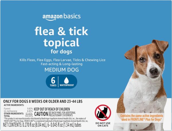 Amazon Basics Flea and Tick Topical Treatment for Medium Dogs (23-44 pounds), 6 Count (Previously Solimo)