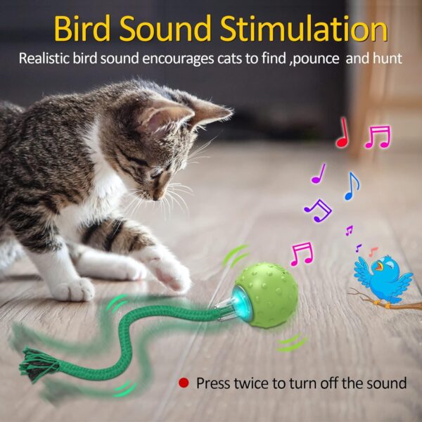 Interactive Cat Ball Toy,Motion Activated Automatic Moving Ball Toy with Long Tail Teaser/Simulation Bird Sound/USB Rechargeable Cat Toys Self Play - Image 4