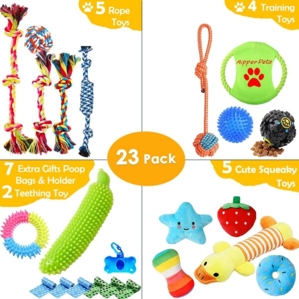 Dog Puppy Toys 23 Pack, Puppy Chew Toys for Fun and Teeth Cleaning, Dog Squeak Toys,Treat Dispenser Ball, Tug of War Toys, Puppy Teething Toys, Dog Rope Toys Pack for Medium to Small Dogs - Image 2