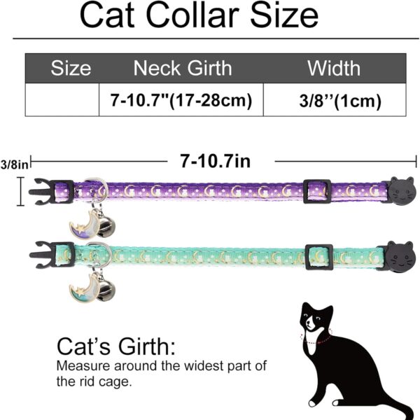 2 Pack Breakaway Cat Collar with Bells,Adjustable Moon and Star Kitten Safety Collars for Boys & Girls,Purple+Teal - Image 4