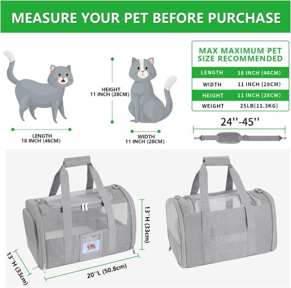 Extra Large Pet Carrier Soft Sided Cat Carriers for Large Cats Under 25 lbs, Folding Big Dog Carrier 20"x13"x13" Cat Carrier for 2 Cats Travel Carrier, Grey - Image 2