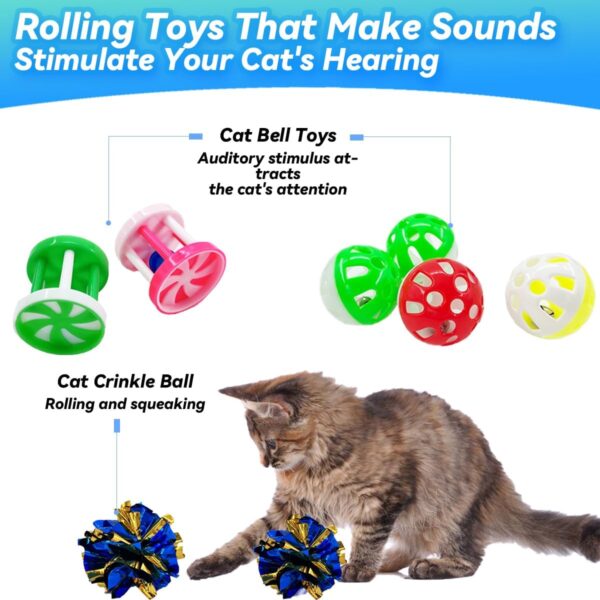 Cat Toys 27 Packs Combo Set, Cat Catnip Fish and Ball Toy, Cat Bell Balls Crinkle Balls, Cat Spring Toys, Plush Mices Attract Cats to Swat, Bite, Hunt, Interactive Toys - Image 4