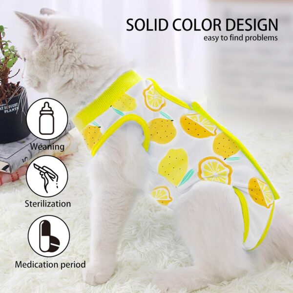 Cat Professional Surgical Recovery Suit,E-Collar Alternative for Cats Dogs,After Surgery Wear, Pajama Suit,Home Indoor Pets Clothing (M (6-8 1bs), Lemon) - Image 5