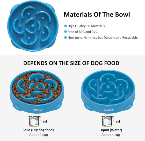 4 Cups Pet Food Bowls for Large Dogs, Slow Feeder Pet Bowls for Dogs, Anti-slip Large Dog Bowl Slow Feeder, Large Dog Feeder to Slow Down Eating 2Pcs Rose Red&Dark Blue - Image 6