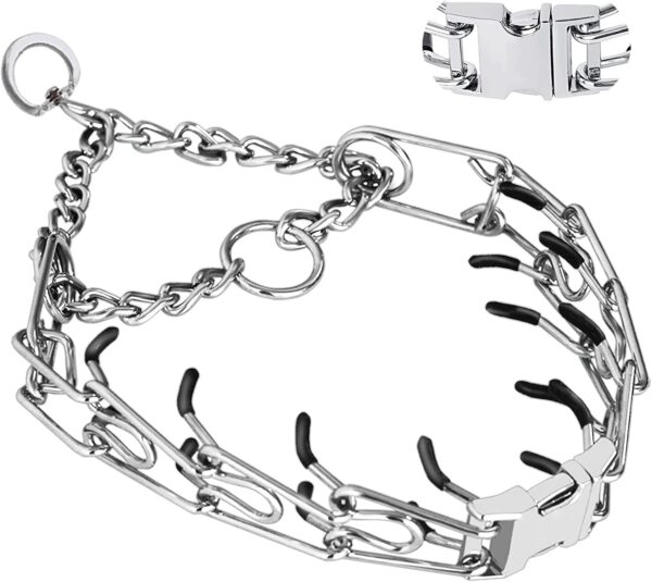 Prong Pinch Collar for Dogs, Adjustable Training Collar with Quick Release Buckle for Small Medium Large Dogs(Packed with Two Extra Links) (M/L(18-23" Neck, 3.00mm))