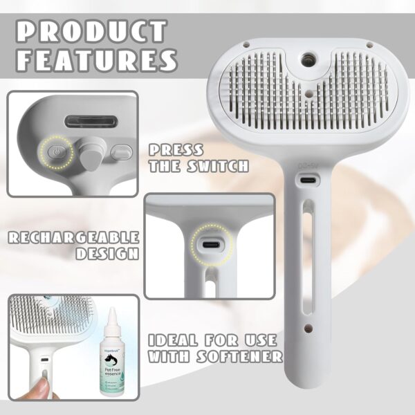 Spray Cat Brush for Shedding - Pet Hair Removal Comb with Water Tank and Release Button, Cat/Dog Steam Brush, Cat Bath Brush, Cat Brush with Steam for Shedding - Pet Spray Hair Comb - Image 2