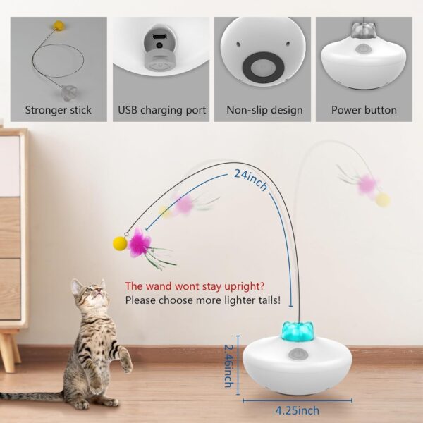 Interactive Cat Toys Cat Exercise Tumbler, Rechargeable Cat Toys for Indoor Cats Spin Butterfly Game Teasing Kitty, Extra Long Feather Wand (P33 cat Toys) - Image 4