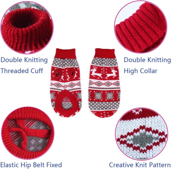 Vehomy Dog Christmas Sweaters Pet Winter Knitwear Xmas Clothes Classic Warm Coats Reindeer Snowflake Argyle Sweater for Kitty Puppy Cat-XS - Image 2