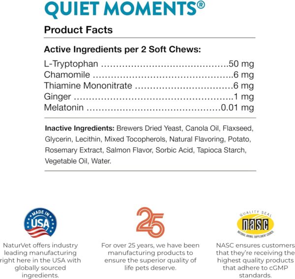 NaturVet –Quiet Moments Calming Aid for Cats Plus Melatonin – 60 Soft Chews – Helps Reduce Stress & Promote Relaxation – Great for Storms, Fireworks, Travel & Grooming - Image 8