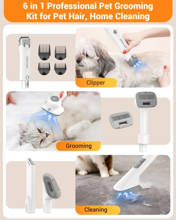 Pet Grooming Vacuum, 6 in 1 Dog Grooming Kit with 3 Suction Mode and Large Capacity Dust Cup, Dog Vacuum for Shedding Grooming and Pet Vacuum for Dog Hair at Home (White) - Image 3