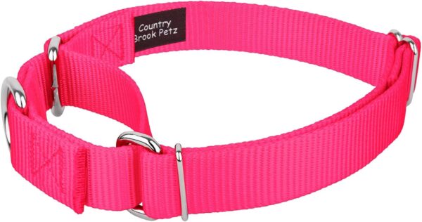 Country Brook Petz Martingale Dog Collar - Heavy-Duty Training Collar with No Buckle - Service Dog Collar for All Pups - Vibrant, Colorful Collection - Medium, Hot Pink - Image 6