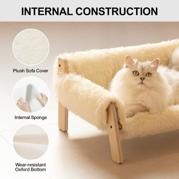 MEWOOFUN Cat Couch Bed, Pet Sofa for Indoor Cats Wooden Indoor Pet Furniture Elevated Cat Beds with Removable Mattress Cover Suitable for Kitty, Puppy or Small Animal (Plush Beige) - Image 6