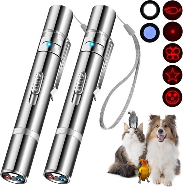 Cowjag Cat Toys, Laser Pointer with 7 Adjustable Patterns, USB Recharge Laser, Long Range and 3 Modes Training Chaser Interactive Toy, Birds Toys, Dog Laser Pen Toy（2Pcs） - Image 8