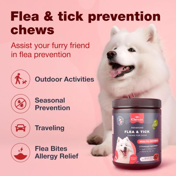 Flea and Tick Prevention for Dogs Chewables - Dog Flea Treatment Chews - Flea and Tick Chewables for Dogs - Dog Flea & Tick Control Soft Treats - Natural Prevention - Dog Immune Support Supplement - Image 2