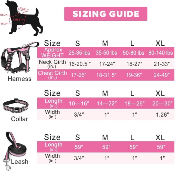 WINSEE Pet Harness Collar and Leash Set, All-in-one Reflective Dog Harness No Pull with Adjustable Buckles for Puppies, Small, Medium, Large, and Extra-Large Dogs (Large, Pink) - Image 7