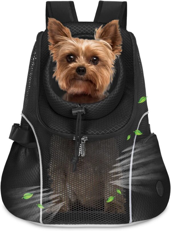 WOYYHO Pet Dog Carrier Backpack Small Dog Front Backpack Ventilated Mesh Dog Travel Back Pack with Safety Belt for Travel Hiking Cycling Outdoor Use (S (2-4.5 lbs), Black)