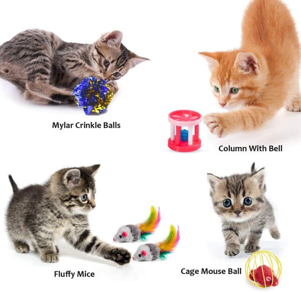 AILUKI 31 PCS Cat Toys Kitten Toys Assortments,Variety Catnip Toy Set Including 2 Way Tunnel,Cat Feather Teaser,Catnip Fish,Mice,Colorful Balls and Bells for Cat,Puppy,Kitty - Image 4