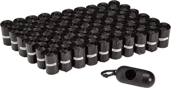 Amazon Basics Dog Poop Leak Proof Bags with Dispenser and Leash Clip, Unscented, 900 Count, 60 Pack of 15, Black, 13 Inch x 9 Inch