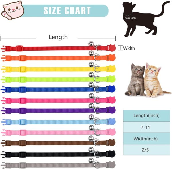 12 PCS Breakaway Cat Collars with Bell Colorful Soft Safety Buckle Cat Collars Adjustable Breakaway Kitten Collars Safety Collars for Cats, 7 in-11 in - Image 5