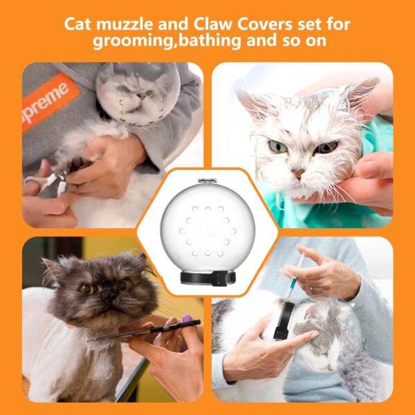 Cat Muzzle for Grooming,Bubble Muzzle and Boots for Nail Trimming,Cat Grooming Mask with Anti Bite,Cat Astronaut Helmet,Cat Breathable Muzzle and Silicone Paw Covers - Image 3