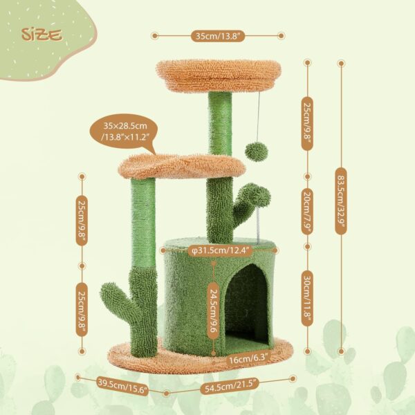 PAWZ Road Cat Tree 32 Inches Cactus Cat Tower with Sisal Covered Scratching Post, Cozy Condo, Plush Perches and Fluffy Balls for Indoor Cats - Image 2