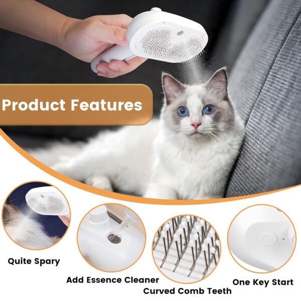 Cat Steam Brush New Steamy Cat Brush - 3 in 1 Cat Hair Brush with Release Button Self Clean Cat Brush with Spary Mist for Cats Dogs Pets Hair Removal - Image 5